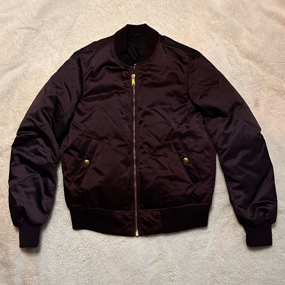 VINCE Bomber Flight Jacket Deep EGGPLANT Gold Medium FALL Winter SHARP Proper
